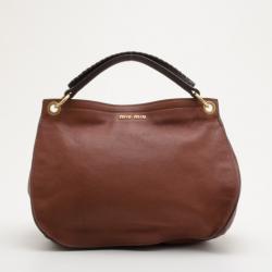 Pre Owned Miu Miu Brown Nappa Leather Hobo Bag