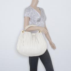 Pre Owned Miu Miu Cream Leather Plissé Tote