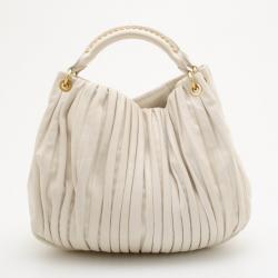Pre Owned Miu Miu Cream Leather Plissé Tote