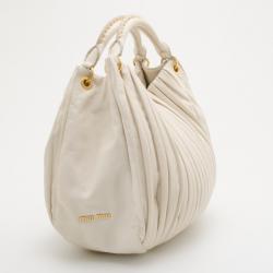 Pre Owned Miu Miu Cream Leather Plissé Tote