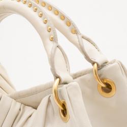 Pre Owned Miu Miu Cream Leather Plissé Tote