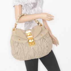 Pre Owned Miu Miu Beige Quilted Linen Coffer