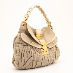 Pre Owned Miu Miu Beige Quilted Linen Coffer