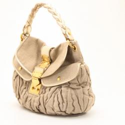 Pre Owned Miu Miu Beige Quilted Linen Coffer