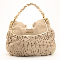 Pre Owned Miu Miu Beige Quilted Linen Coffer