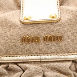 Pre Owned Miu Miu Beige Quilted Linen Coffer