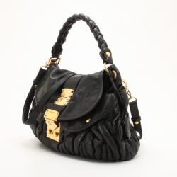 Pre Owned Miu Miu Black Coffer Matelasse Leather Hobo