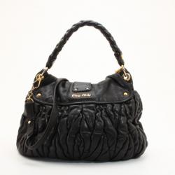 Pre Owned Miu Miu Black Coffer Matelasse Leather Hobo
