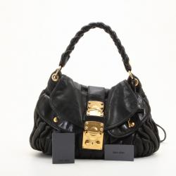 Pre Owned Miu Miu Black Coffer Matelasse Leather Hobo