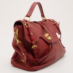 Pre Owned Miu Miu Red Leather Turnlock Satchel