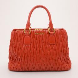 Pre Owned Miu Miu Orange Quilted Leather Shopper Tote