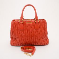 Pre Owned Miu Miu Orange Quilted Leather Shopper Tote