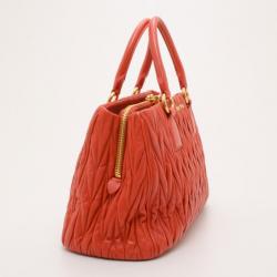 Pre Owned Miu Miu Orange Quilted Leather Shopper Tote