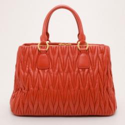 Pre Owned Miu Miu Orange Quilted Leather Shopper Tote