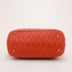 Pre Owned Miu Miu Orange Quilted Leather Shopper Tote