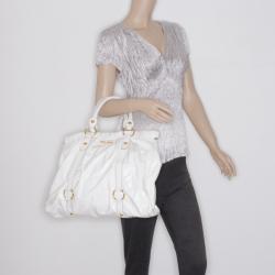 Pre Owned Miu Miu White Vitello Lux Leather Ruched Satchel