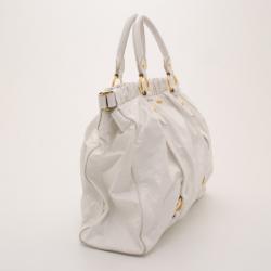 Pre Owned Miu Miu White Vitello Lux Leather Ruched Satchel