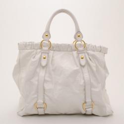 Pre Owned Miu Miu White Vitello Lux Leather Ruched Satchel