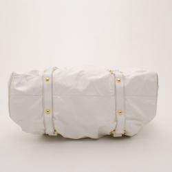 Pre Owned Miu Miu White Vitello Lux Leather Ruched Satchel