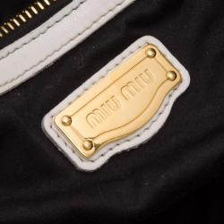Pre Owned Miu Miu White Vitello Lux Leather Ruched Satchel