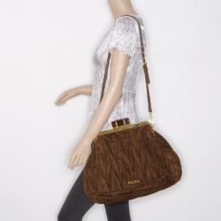 Pre Owned Miu Miu Suede Mattelasse North South Framed Top Bag 