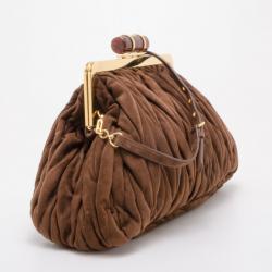 Pre Owned Miu Miu Suede Mattelasse North South Framed Top Bag 