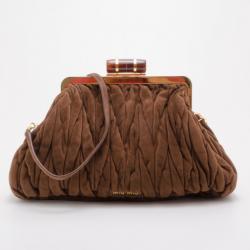 Pre Owned Miu Miu Suede Mattelasse North South Framed Top Bag 