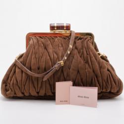 Pre Owned Miu Miu Suede Mattelasse North South Framed Top Bag 