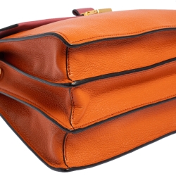 Pre Owned حقيبة يد علوية ميو ميو قفل ضاغط جلد مادراس وردي/ برتقالي