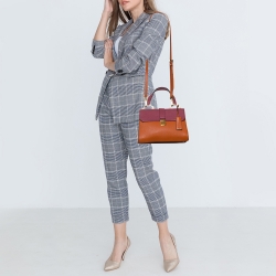 Pre Owned حقيبة يد علوية ميو ميو قفل ضاغط جلد مادراس وردي/ برتقالي