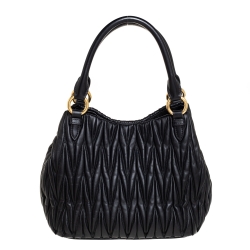 Pre Owned Miu Miu Black Matelasse Leather Tote
