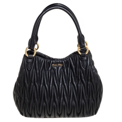 Pre Owned Miu Miu Black Matelasse Leather Tote