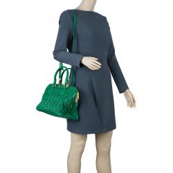 Miu Miu Green Matelasse Leather Small Bauletto Top Handle Bag