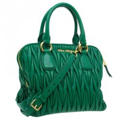 Miu Miu Green Matelasse Leather Small Bauletto Top Handle Bag