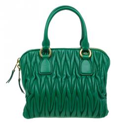 Miu Miu Green Matelasse Leather Small Bauletto Top Handle Bag