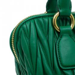 Miu Miu Green Matelasse Leather Small Bauletto Top Handle Bag