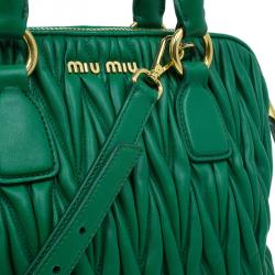 Miu Miu Green Matelasse Leather Small Bauletto Top Handle Bag
