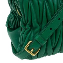 Miu Miu Green Matelasse Leather Small Bauletto Top Handle Bag
