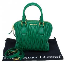 Miu Miu Green Matelasse Leather Small Bauletto Top Handle Bag