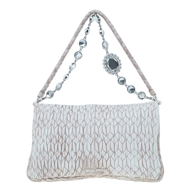 Pre Owned Miu Miu Cameo Nappa Crystal Shoulder Bag
