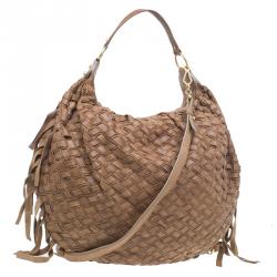 Pre Owned Miu Miu Brown Woven leather Fringe Hobo