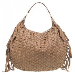 Pre Owned Miu Miu Brown Woven leather Fringe Hobo