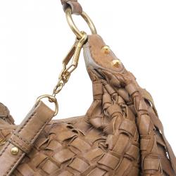 Pre Owned Miu Miu Brown Woven leather Fringe Hobo