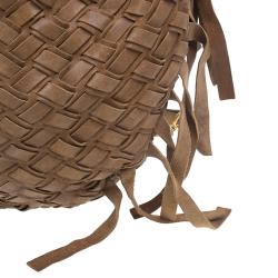 Pre Owned Miu Miu Brown Woven leather Fringe Hobo