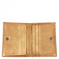 Pre Owned Miu Miu Gold Metallic Leather Coin Purse Wallet
