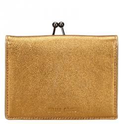 Pre Owned Miu Miu Gold Metallic Leather Coin Purse Wallet