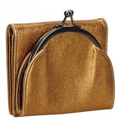 Pre Owned Miu Miu Gold Metallic Leather Coin Purse Wallet