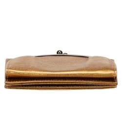 Pre Owned Miu Miu Gold Metallic Leather Coin Purse Wallet