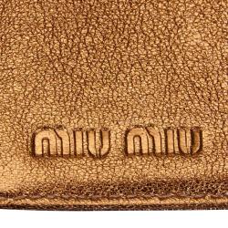 Pre Owned Miu Miu Gold Metallic Leather Coin Purse Wallet
