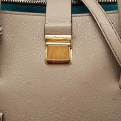 Pre Owned Miu Miu Beige/Blue Madras Leather Medium Tote